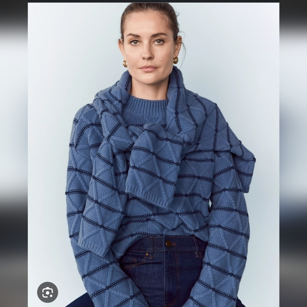 NWOT Anne Taylor Weekend Edition Blue Diamond Knit Sweater_Med